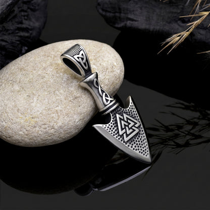 Viking Odin's Spear Gungnir Valknut Symbol Necklace, Arrowhead Pendant, Arrow Tip Pendant, Warrior Protection Pendant, Viking Amulet for Him