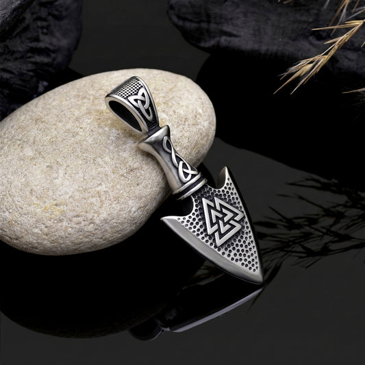 Viking Odin's Spear Gungnir Valknut Symbol Necklace, Arrowhead Pendant, Arrow Tip Pendant, Warrior Protection Pendant, Viking Amulet for Him