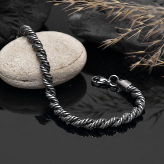 Oxidized Stainless Rope Chain Bracelet, 8 Inch Men's Chunky Bracelet, Handmade Twisted Link Bracelet, Vintage Chain Bracelet