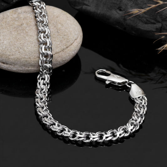 Men's Bracelet, Interlocking Circle Chain Bracelet, Byzantine Men's Bracelet, Vintage Sterling Silver Byzantine Woven Bracelet for Him & Her