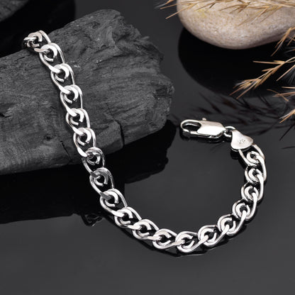 8 Inch Silver Cuban Link Bracelet, Stainless Steel Chain Bracelet, Classic Chunky Link, Unisex Everyday Jewelry