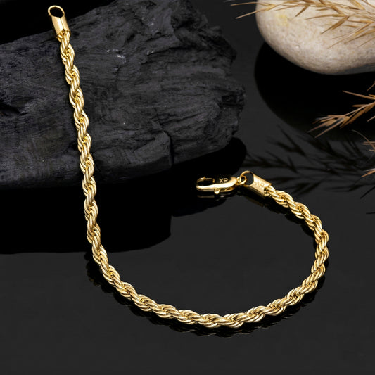 18K Gold Plated Rope Chain Bracelet for Men & Women, Stainless Steel Rope Chain Bracelet, Twisted Rope Chain Bracelet, Gold Chain Bracelet