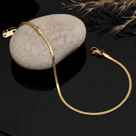 7 Inch Gold Snake Chain Bracelet, Minimalist Stainless Steel Bracelet, Sleek Flat Chain, Dainty Unisex Jewelry