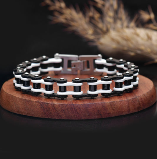 Heavy Metal Biker Jewelry, 8 Inch Motorcycle Chain Bracelet, Ceramic Bike Chain Bracelet for Men, Thick Stainless Steel Unisex Chain