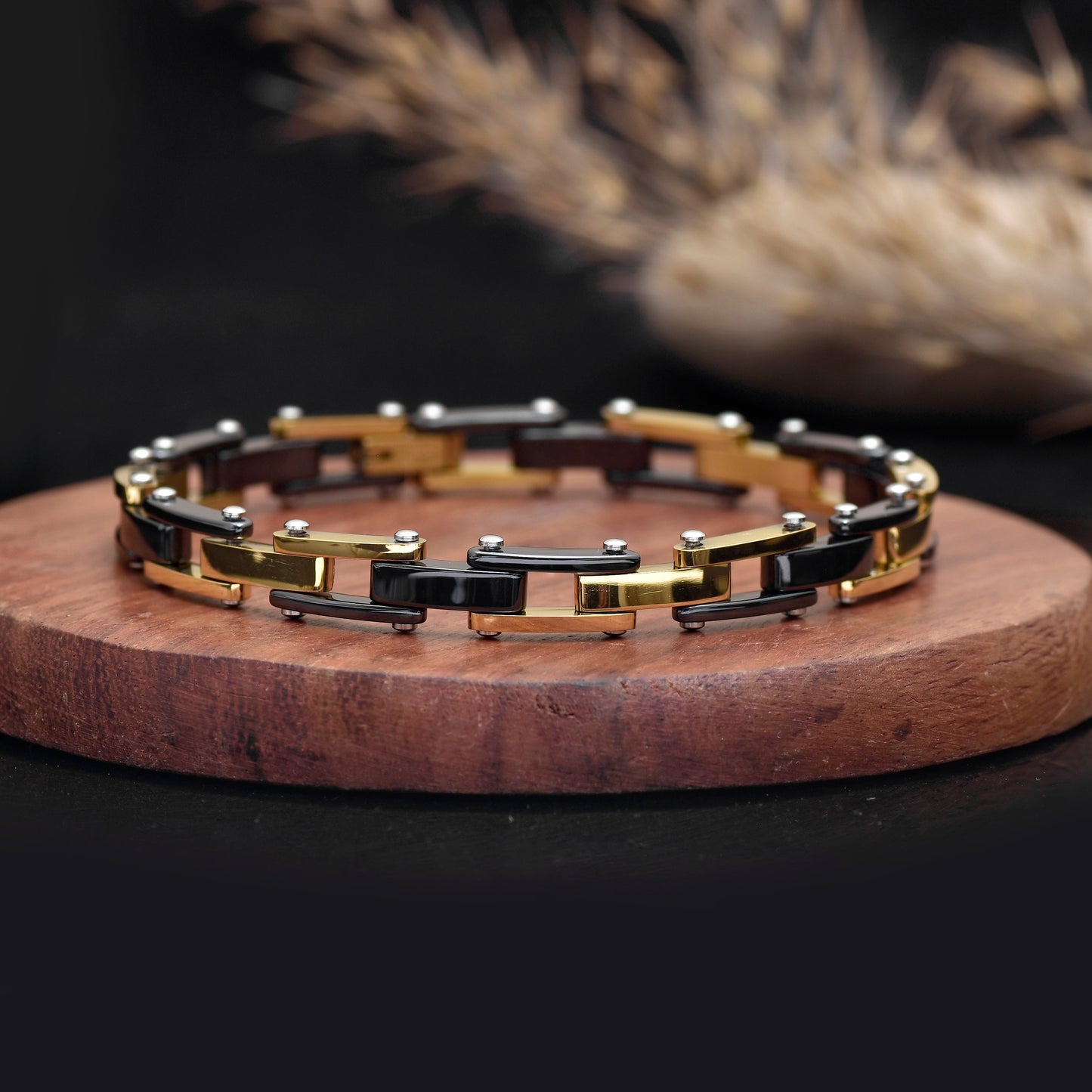 Dual Tone Men's Bracelet, Gold Tone Bracelet, 8 Inch Stainless Steel Bracelet, Male Accessiories, Unisex Jewelry
