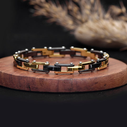 Dual Tone Men's Bracelet, Gold Tone Bracelet, 8 Inch Stainless Steel Bracelet, Male Accessiories, Unisex Jewelry