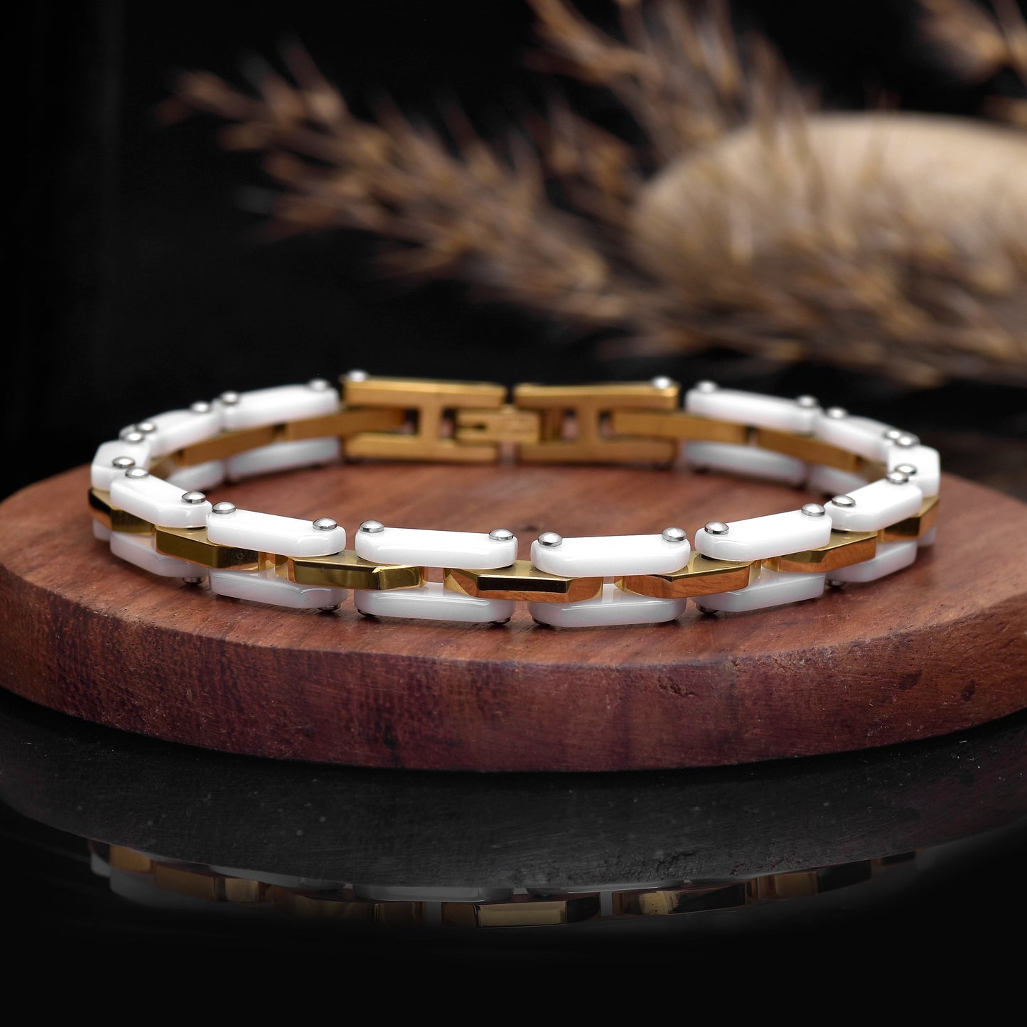 8 Inch White & Gold Stainless Steel Bracelet, Elegant Two Tone Link Bracelet, Modern Minimalist Unisex Jewelry