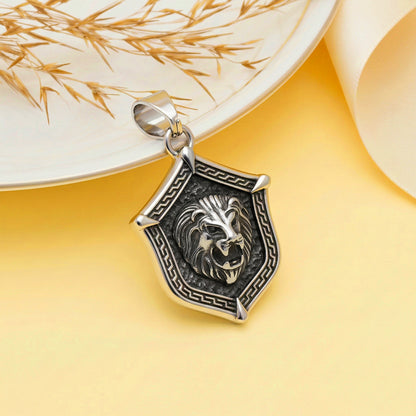 Lion Shield Necklace, Wild Lion Men Necklace, Oxidized 3D Lion Pendant, Leo Zodiac Pendant, Protection and Symbolism of Strength and Power
