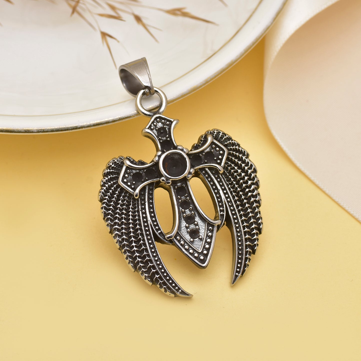 Angel Wing Cross Pendant Necklace, Angel Wing Gothic Cross Pendant for Bikers, Gothic Jewelry for Cosplay, Gift for Him & Her