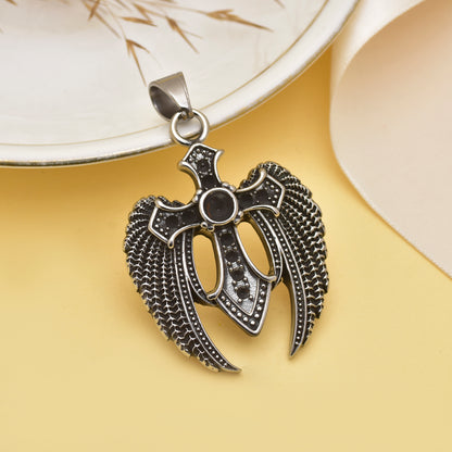 Angel Wing Cross Pendant Necklace, Angel Wing Gothic Cross Pendant for Bikers, Gothic Jewelry for Cosplay, Gift for Him & Her