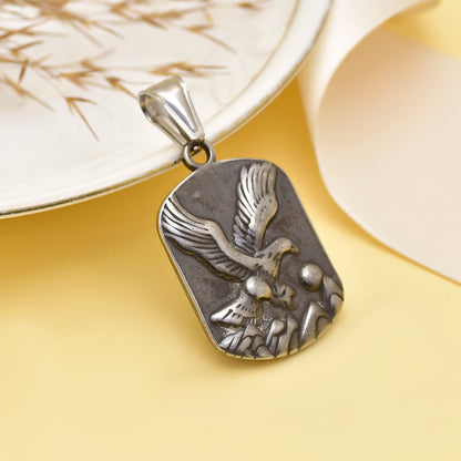Eagle Pendant, Men's Eagle Dog Tag Necklace, Vintage Spiritual Eagle Stainless Steel Pendant Necklace, Flying Eagle Among Mountain Amulet