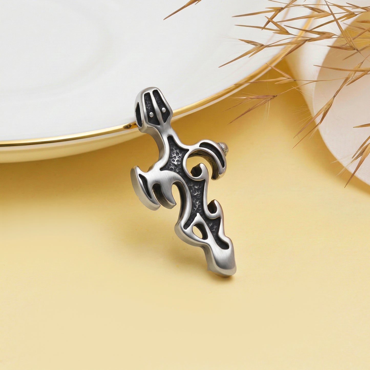 Gothic Cross Pendant Necklace, Stainless Steel Cross Jewelry, Tribal Cross Necklace, Christian Cross Charm, Punk Cross Pendant for Men Women