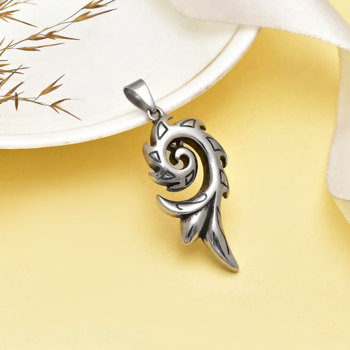 Pheonix Rising Fire Stainless Steel Pendant, Dragon Flame Pendant, Vortex Pendant, Dragon Tail Pendant Fiery Animal Halloween Charm
