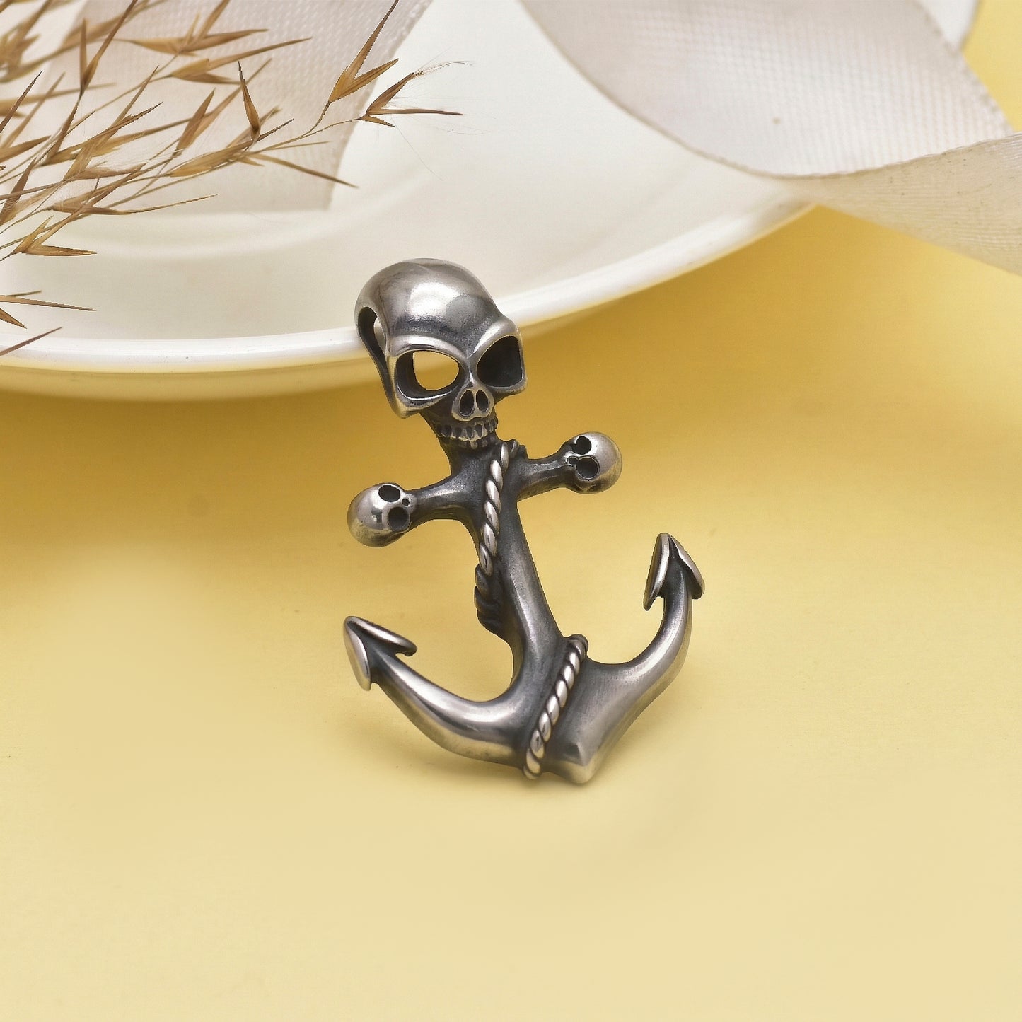 Anchor Skull Necklace, Gothic Sailor Jewelry, Men's Viking Jewelry Design, Skull Charm, Pirate Skull Necklace, Gift for Him