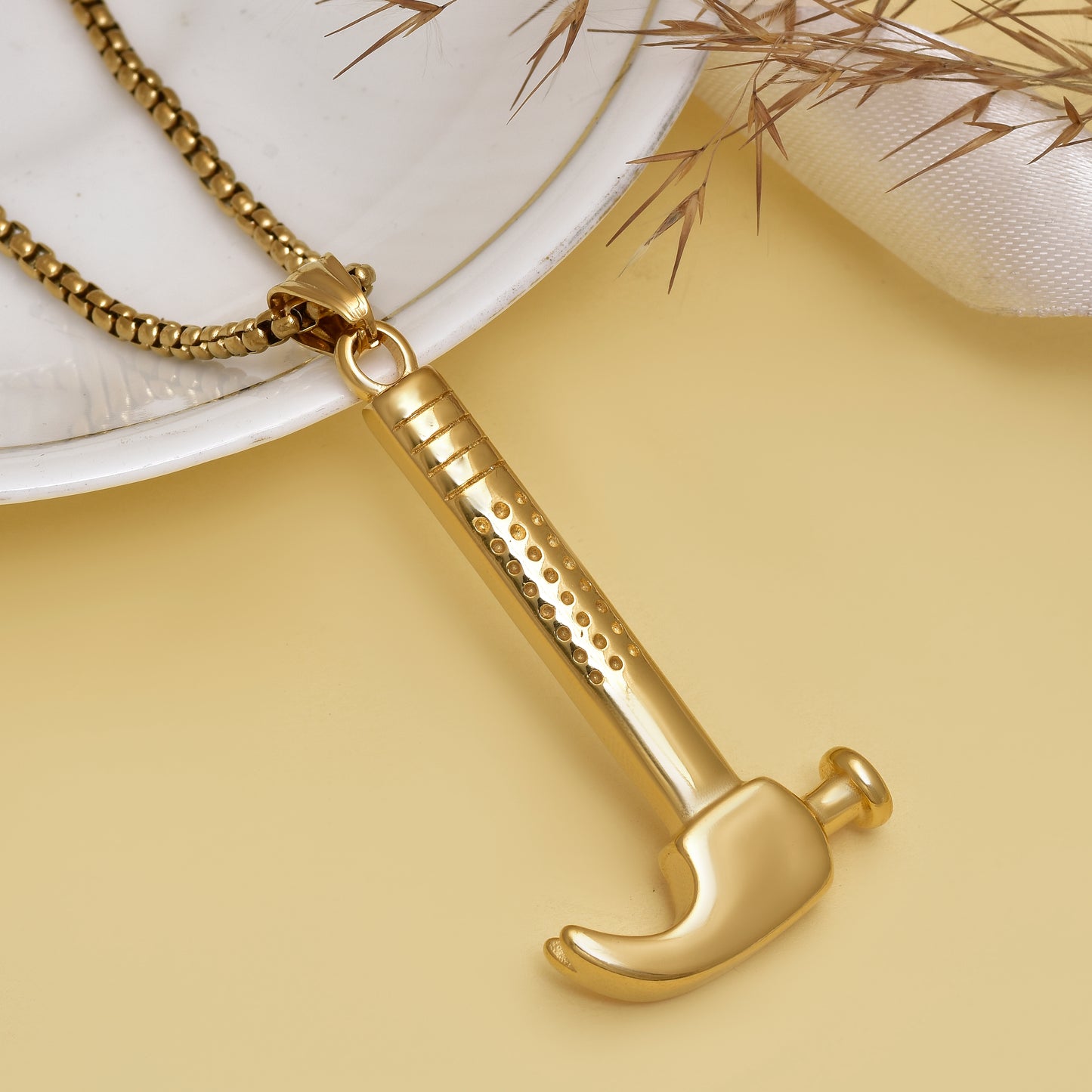 18K Gold Plated Stainless Steel Industrial Hammer Necklace, Carpenter Tool Pendant, Hammer Charm, Gift for Him, Funky Jewelry