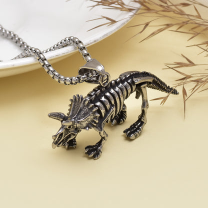 Dinosaur Pendant, Triceratops Skeleton Dinosaur Stainless Steel Pendant Necklace, Dinosaur Fossil Pendant, 3D Pendant, Gift for Him