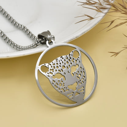 Stainless Steel Leopard Head Pendant with Box Chain, Cheetah Jaguar Pendant, Hip Hop Jewelry, Snow Leopard Necklace, Gift for Him & Her
