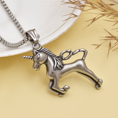 Magical Unicorn Stainless Steel Necklace Pendant, Fantasy Mythology Charm Pendant, Fantasy Jewelry, Cute Unicorn Necklace for Women