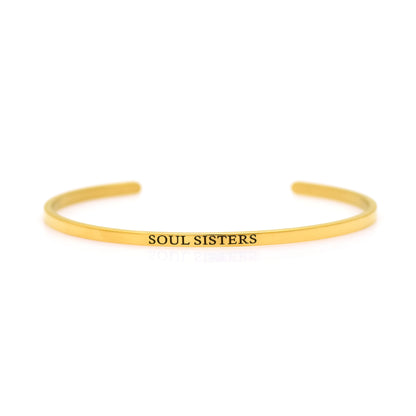 Soul Sisters Engraved Band Bracelets, Positive Message Engraved Open Cuff Bangle, Sister Defination Bracelet, Sister Sentimental Jewelry