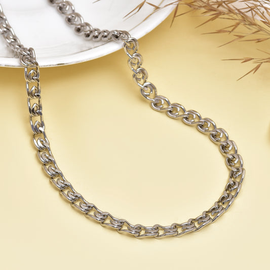 Stainless Steel Cuban Link Chain Necklace 18 Inch | Silver Tone Curb Chain for Men & Women | Bold Minimalist Everyday Jewelry