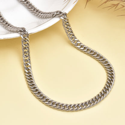 20 Inch Silver Cuban Link Chain Necklace, Stainless Steel Curb, Minimalist Unisex Jewelry