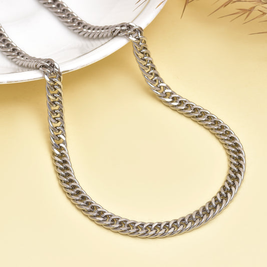 20 Inch Silver Cuban Link Chain Necklace, Stainless Steel Curb, Minimalist Unisex Jewelry