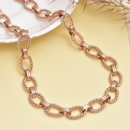 Rose Gold Chain Necklace 20 Inch, Twisted Link Necklace, Chunky Statement Chain, Minimalist Modern Jewelry, Unisex Necklace