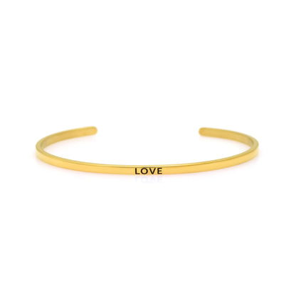 Love Bracelet for Women | Engraved Gold Cuff | Minimalist Adjustable Bangle | Dainty Jewelry Gift | Romantic Everyday Bracelet