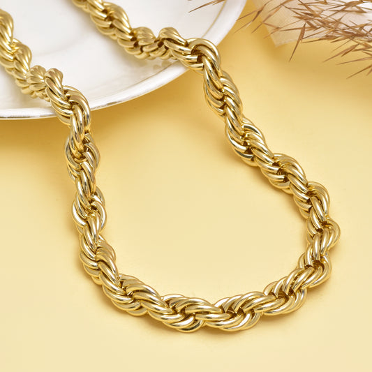 Gold Tone Chunky Rope Chain Necklace for Men & Women, Italian Chain, Twisted Gold Chain Necklace, 22 Inch Unisex Necklace