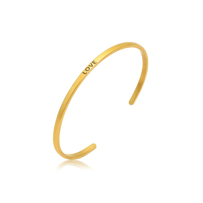 Love Bracelet for Women | Engraved Gold Cuff | Minimalist Adjustable Bangle | Dainty Jewelry Gift | Romantic Everyday Bracelet