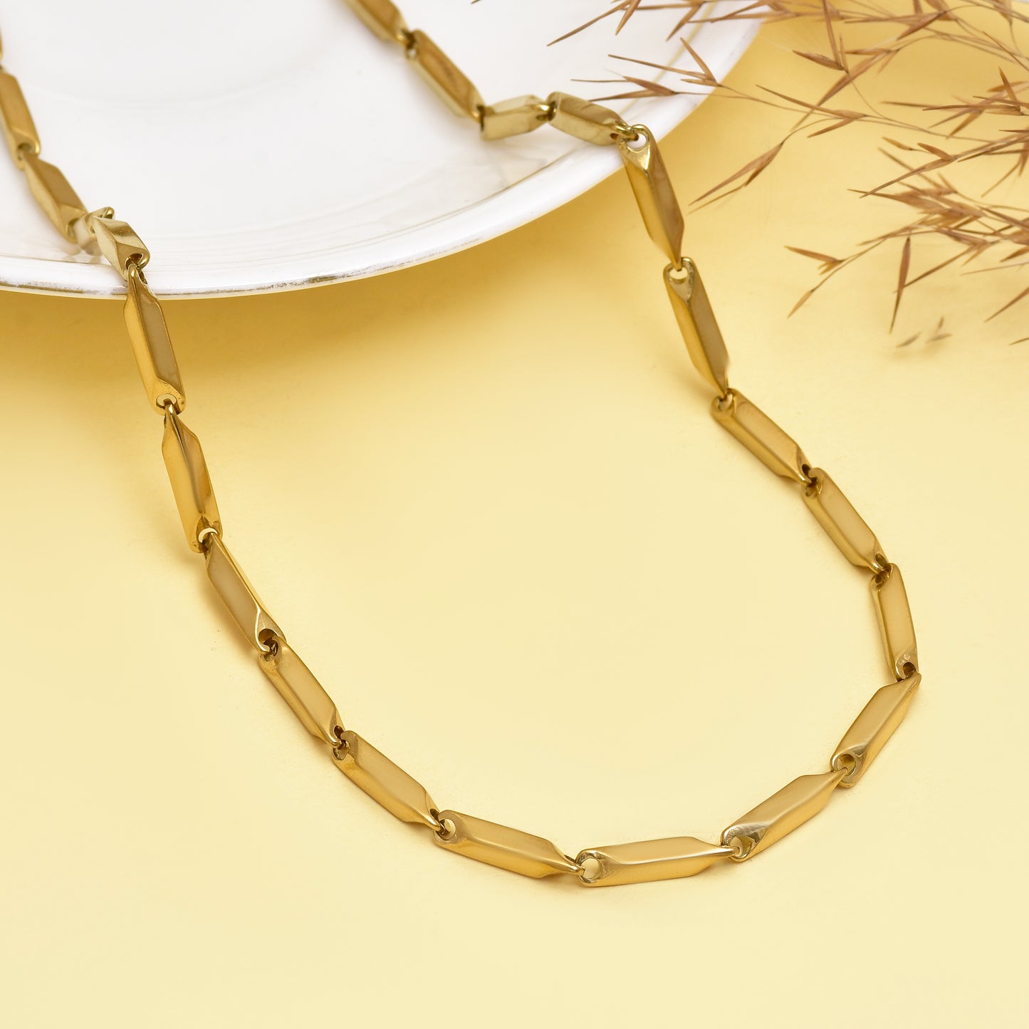 Flat Braided Chain Necklace for Men & Women - 2.5mm Thick Stainless Steel Chain - Gold Bamboo Chain - Unisex Chain Necklace - Gift for Her