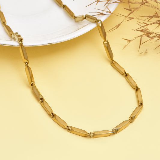 Flat Braided Chain Necklace for Men & Women - 2.5mm Thick Stainless Steel Chain - Gold Bamboo Chain - Unisex Chain Necklace - Gift for Her
