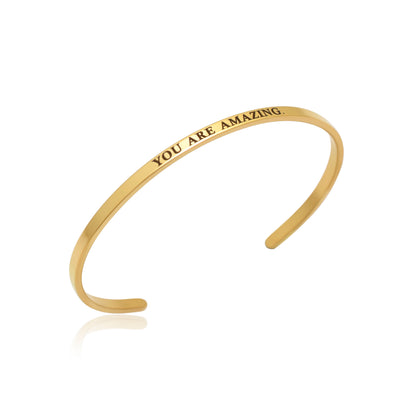 You are Amazing Bracelet | Motivational Quote Jewelry | Engraved Cuff | Ajustable Open Cuff Bangle | Motivational Gifts