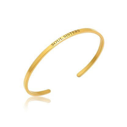 Soul Sisters Engraved Band Bracelets, Positive Message Engraved Open Cuff Bangle, Sister Defination Bracelet, Sister Sentimental Jewelry