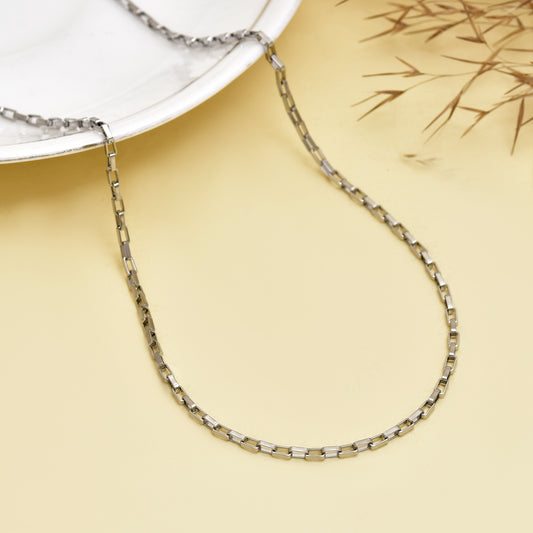 Stainless Steel Paperclip Chain Necklace, Cable Neck Chain, Square Link Chain Necklace, 22" Silver Tone Chain Necklace, Gift for Him & Her