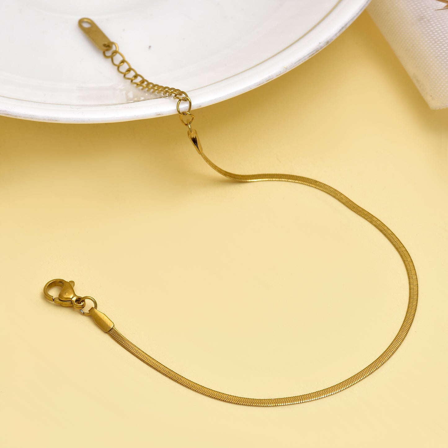 7 Inch Gold Snake Chain Bracelet, Minimalist Stainless Steel Bracelet, Sleek Flat Chain, Dainty Unisex Jewelry