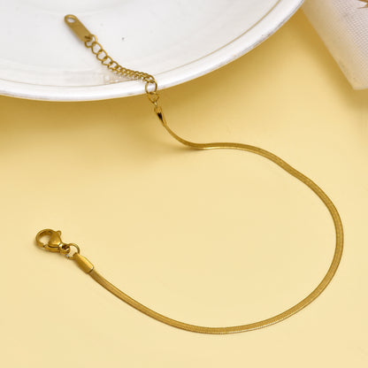 7 Inch Gold Snake Chain Bracelet, Minimalist Stainless Steel Bracelet, Sleek Flat Chain, Dainty Unisex Jewelry