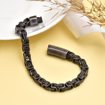 9 Inch Oxidized Geometric Link Bracelet, Stainless Steel Chain Bracelet, Vintage Industrial Style, Unisex Statement Jewelry