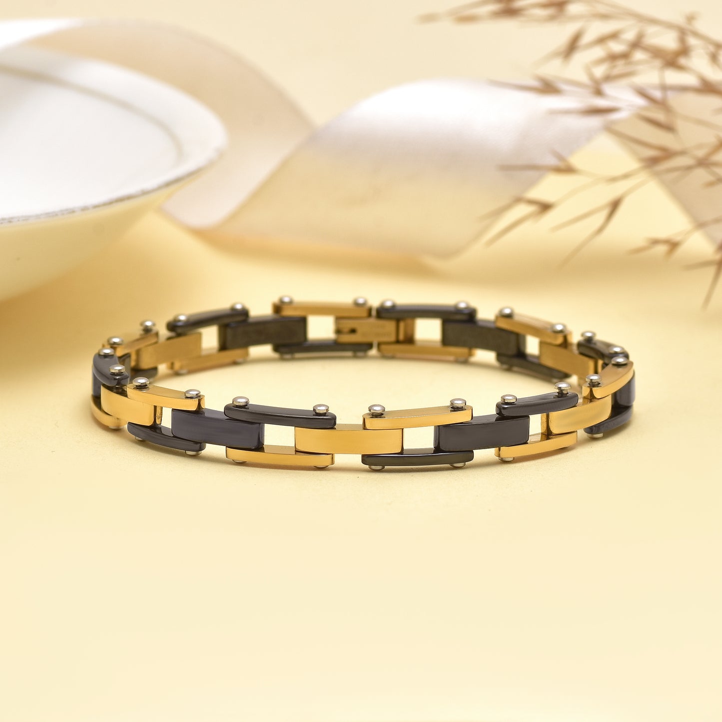 Dual Tone Men's Bracelet, Gold Tone Bracelet, 8 Inch Stainless Steel Bracelet, Male Accessiories, Unisex Jewelry