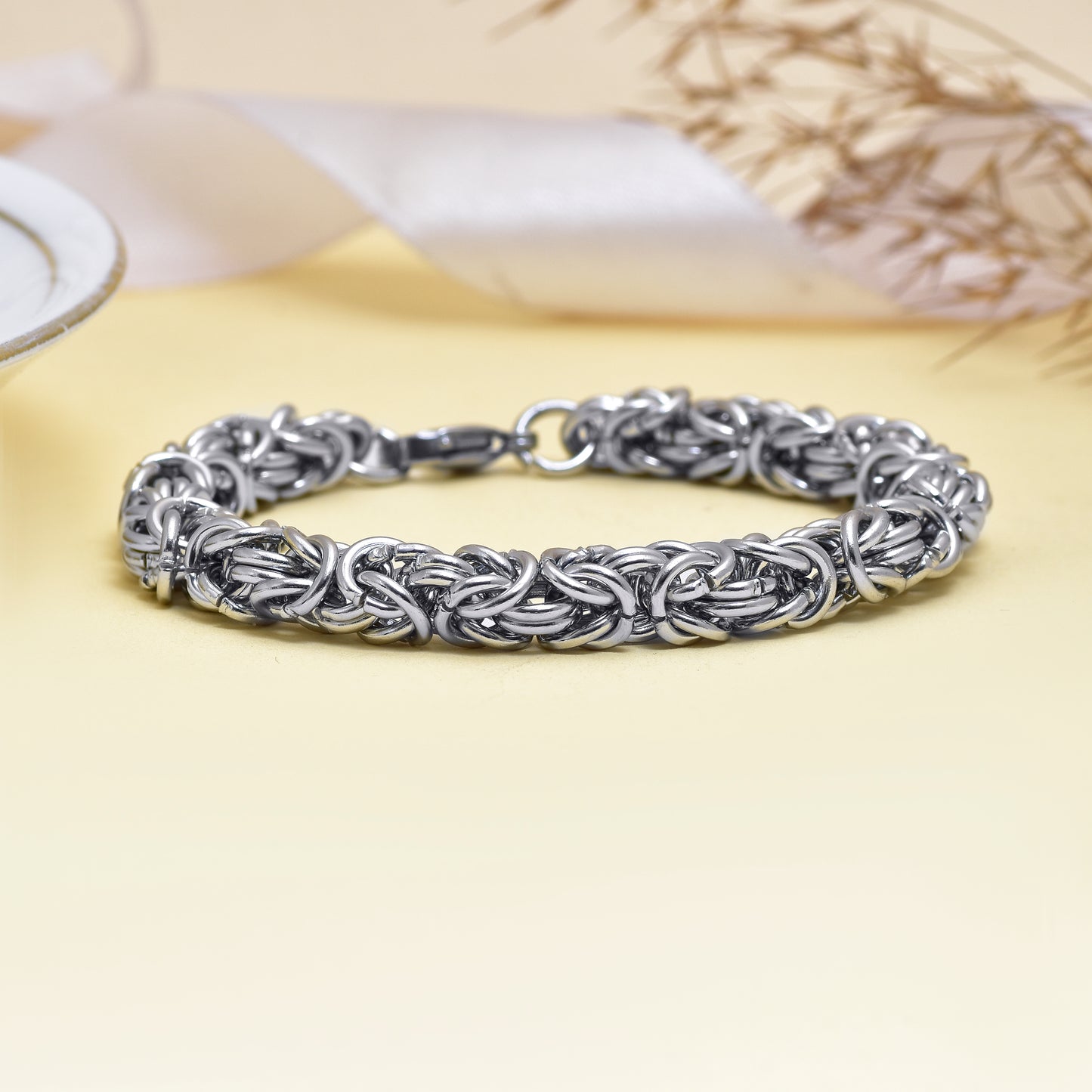 Handmade Stainless Steel Byzantine Chain Bracelet, Antiqued Everyday Byzantine Bracelet, Chunky Chainmail Choker Viking Jewelry, For Him