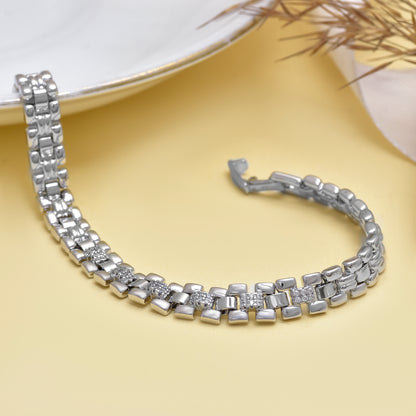 Vintage Brick Link Silver Plated Chain Bracelet - 7 Inch Statement Tennis Bracelet - Bold Unisex Chain Bracelet - Bikers Jewelry