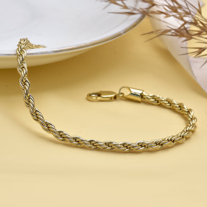 18K Gold Plated Rope Chain Bracelet for Men & Women, Stainless Steel Rope Chain Bracelet, Twisted Rope Chain Bracelet, Gold Chain Bracelet