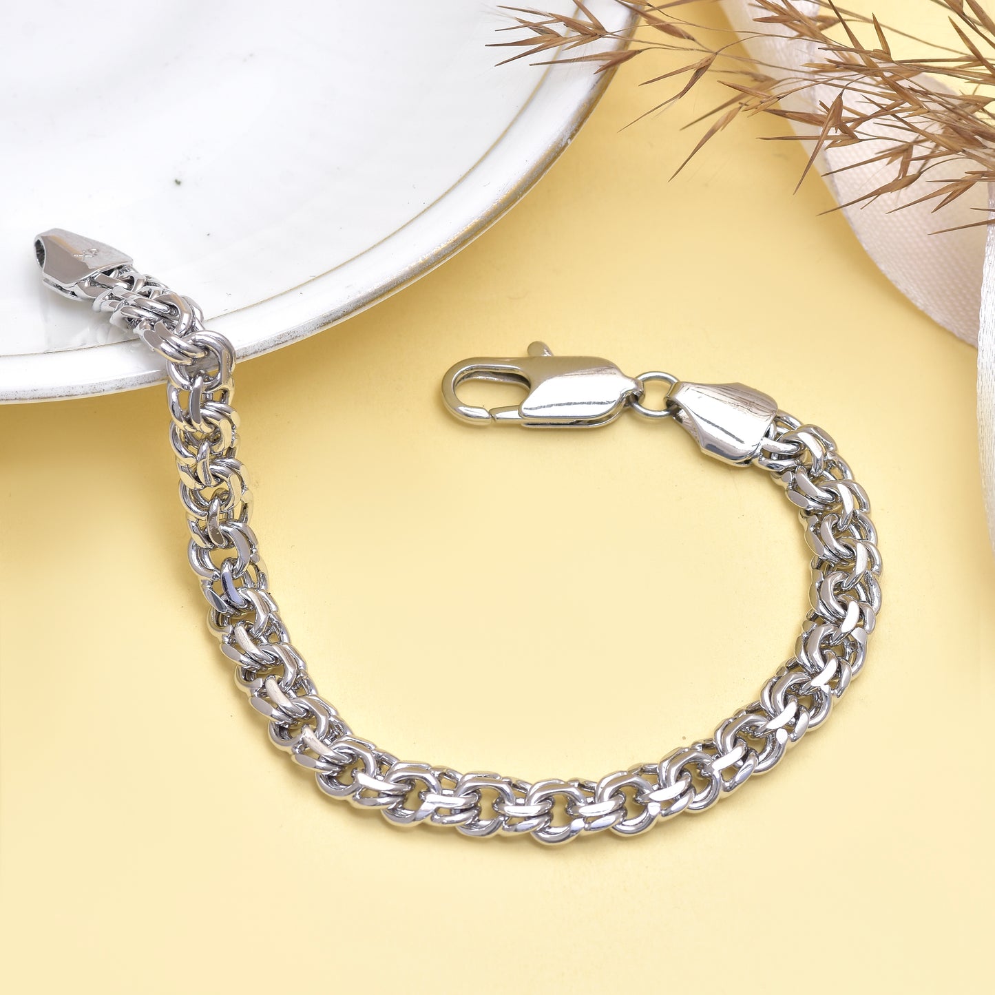 Men's Bracelet, Interlocking Circle Chain Bracelet, Byzantine Men's Bracelet, Vintage Sterling Silver Byzantine Woven Bracelet for Him & Her
