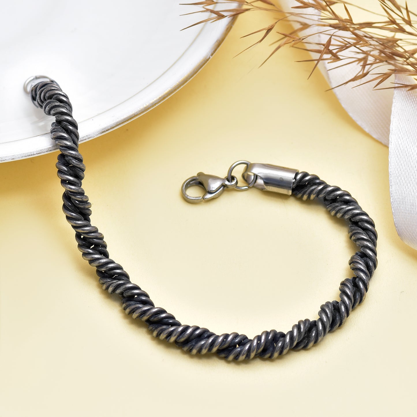 Oxidized Stainless Rope Chain Bracelet, 8 Inch Men's Chunky Bracelet, Handmade Twisted Link Bracelet, Vintage Chain Bracelet