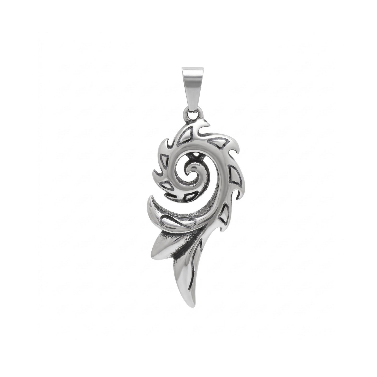 Pheonix Rising Fire Stainless Steel Pendant, Dragon Flame Pendant, Vortex Pendant, Dragon Tail Pendant Fiery Animal Halloween Charm