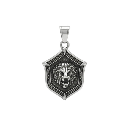 Lion Shield Necklace, Wild Lion Men Necklace, Oxidized 3D Lion Pendant, Leo Zodiac Pendant, Protection and Symbolism of Strength and Power