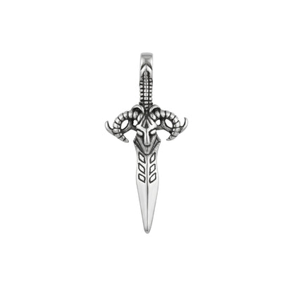 Dagger Pendant, Rams head dagger stainless steel pendant necklace, Goat Horns Barbarian Necklace, Viking Style Jewelry, Blade Charm