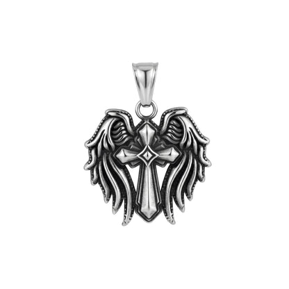 Stainless Steel Silver Winged Cross Pendant | Cross Wings Necklace | Gothic Pendant | Celtic Crucifix Necklace | Christian Cross Pendant