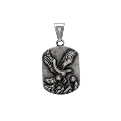 Eagle Pendant, Men's Eagle Dog Tag Necklace, Vintage Spiritual Eagle Stainless Steel Pendant Necklace, Flying Eagle Among Mountain Amulet