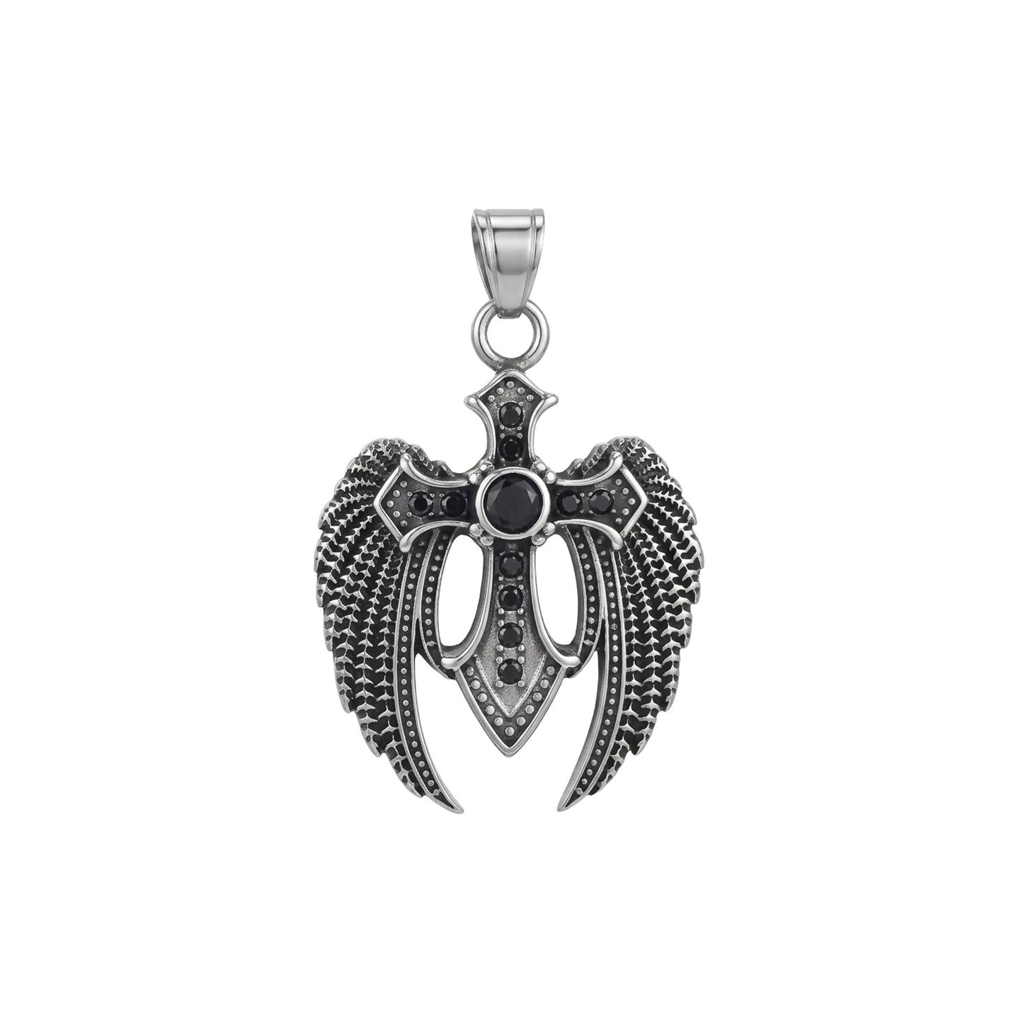 Angel Wing Cross Pendant Necklace, Angel Wing Gothic Cross Pendant for Bikers, Gothic Jewelry for Cosplay, Gift for Him & Her